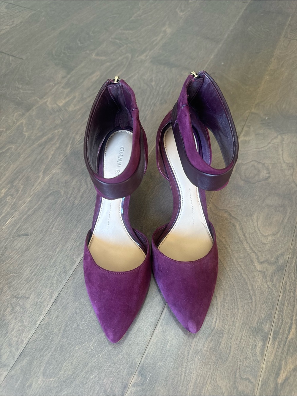 Gianni Bini Plum Pointed Suede Ankle-Strap Heels - Picture 2 of 7